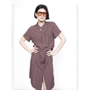 Wildfang The Empower Short Sleeve Shirt Dress Medium Unisex Floral Cinnamon NWT